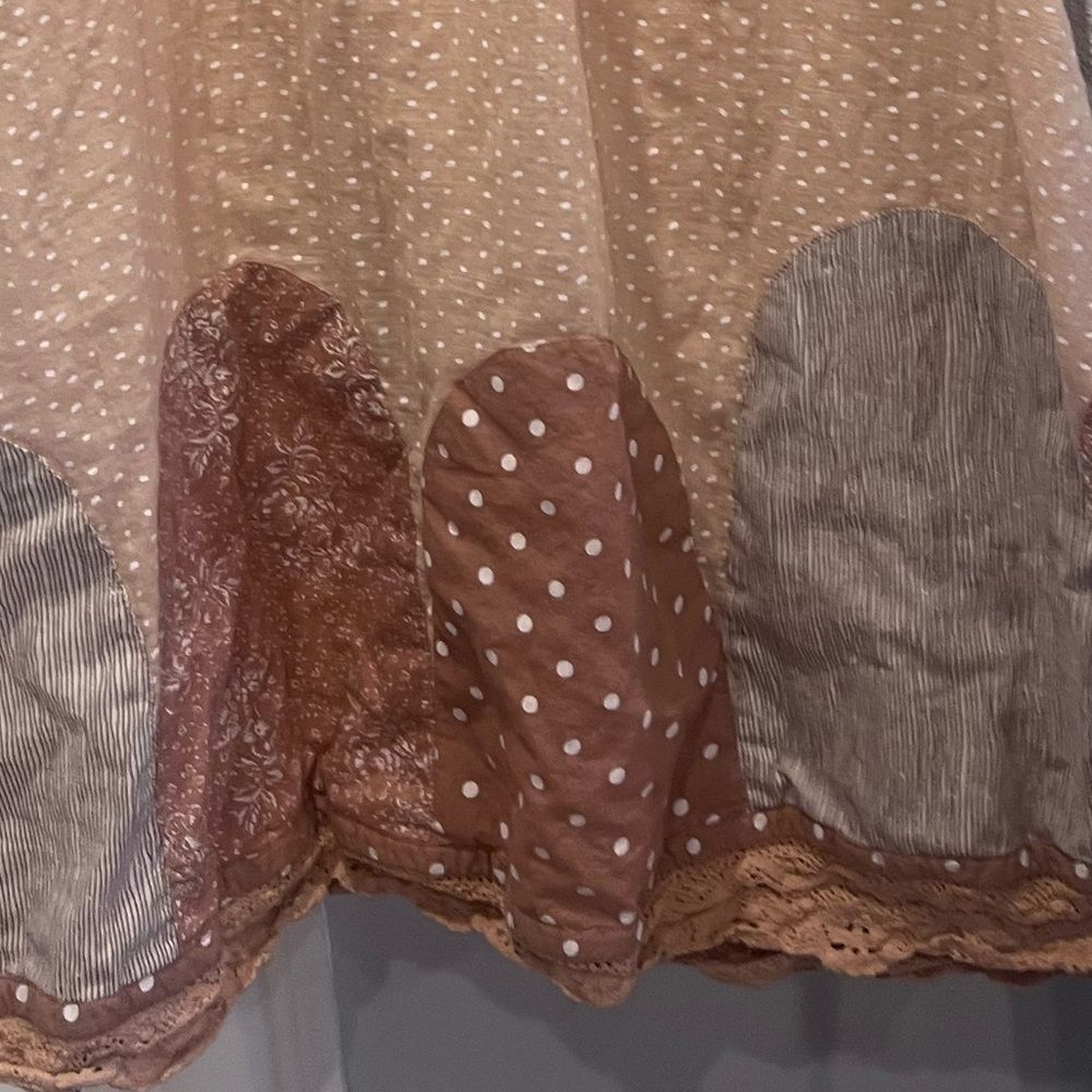 April Cornell Dress Gathered Lace Trim Dot Sleeveless Cream Tan Size S - Picture 9 of 13